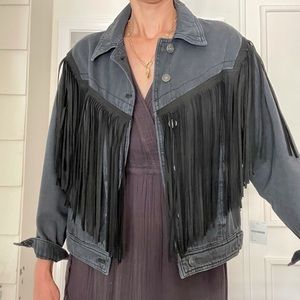 Free People Fringe Denim Jacket Gray Small NWT